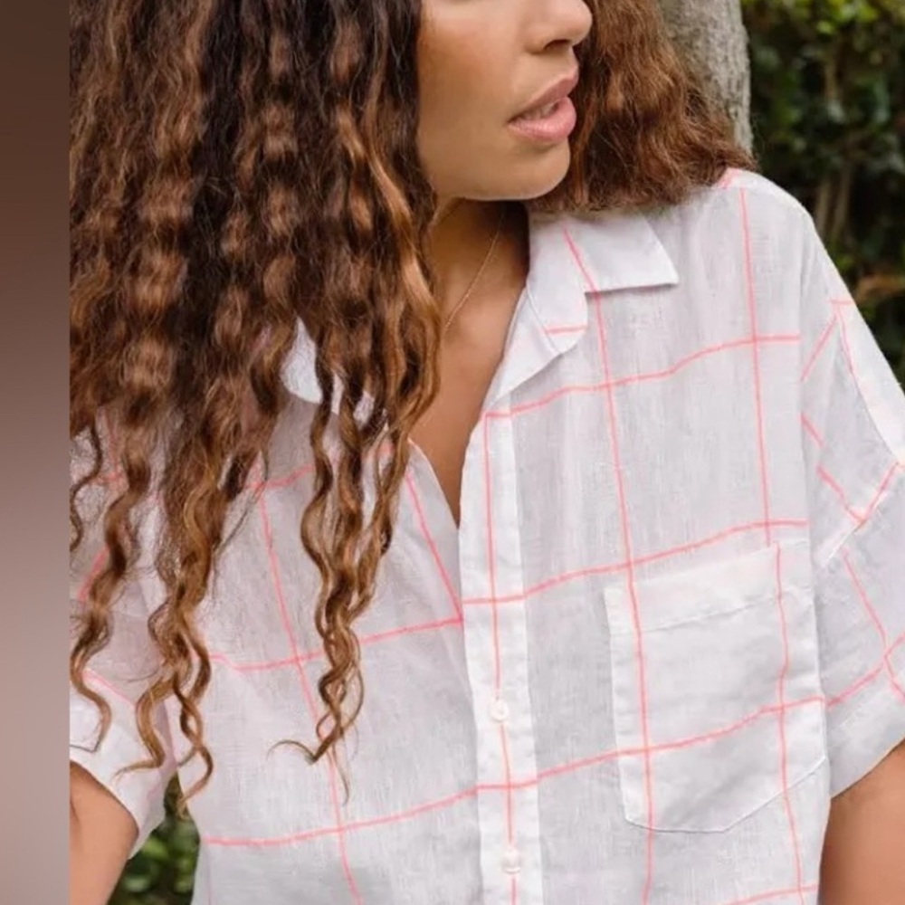 White and Neon Pink Checkered Shirt Frank Eileen Medium, style Rose. New w/o tag